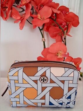 NWT TORY BURCH NYLON BASKETWEAVE COSMETIC POUCH